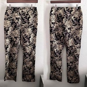 Soft Surroundings Moonstruck Black & Gold Floral Pants Women's XS